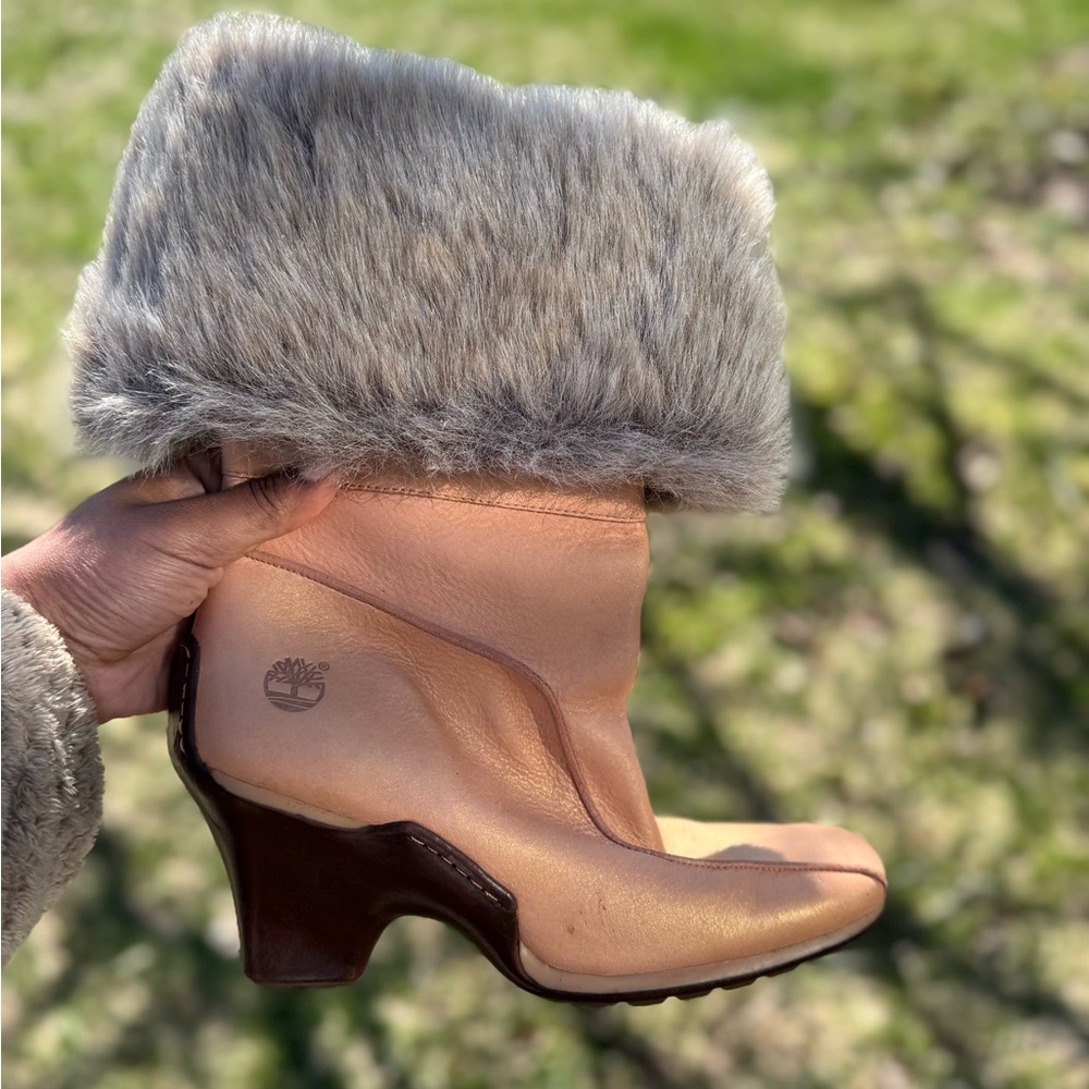 Timberland bronze holographic heeled boots